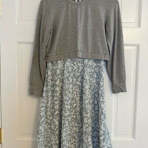 Seraphine Gray and Blue A-Line Maternity Sweater Dress
